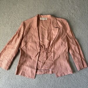 Phase Eight pink tie front 3/4 sleeved collared linen jacket Size 10 Women's